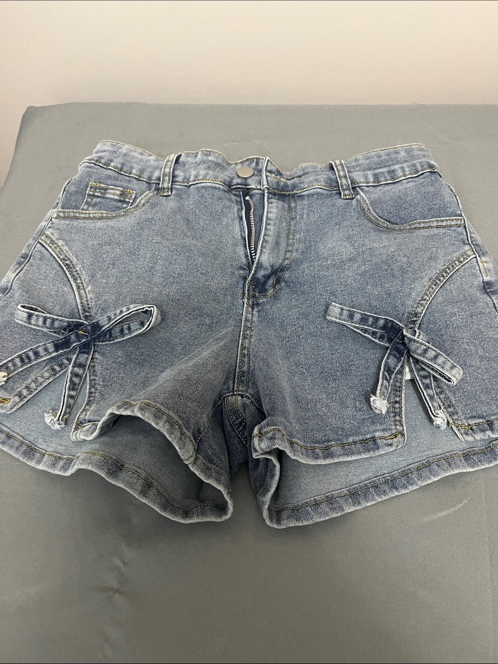 Denim Bow-Accent Women's Shorts - Light Blue